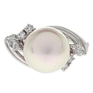 Mikimoto Ring Pt950 Pearl Diamond Silver #52 Jewelry 155812